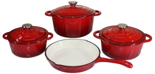 Cast Iron Pots Red Non Stick Non-Stick Coated Cast Iron Cookware Set