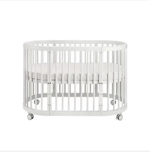 Captain-K Cot/Crib 5 in 1 Convertible Modern Wooden with Wheels Bassinet
