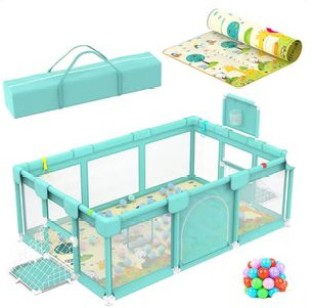 top sale trader Large Baby Playpen with Pull-Up Rings, 30 Balls and Play Mat-Green playpen Crib Toy and Play Gym