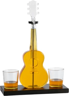 Wobuciko Whiskey Decanter Guitar-Shaped Set with 2 Glasses & Wooden Stand 53*47*52cm Decanter
