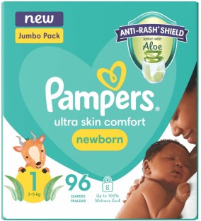 Pampers Jumbo Pack Newborn Double Protection Tape Diapers - 0