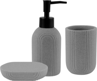Bathlux Modern Bathroom Accessory Ceramic Set 3-Piece Grey Ceramic Dispenser Case Holder