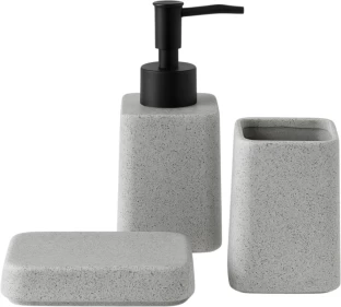 Bathlux Modern Bathroom Accessories Set 3 Piece Grey Square Ceramic Ceramic Dispenser Case Holder