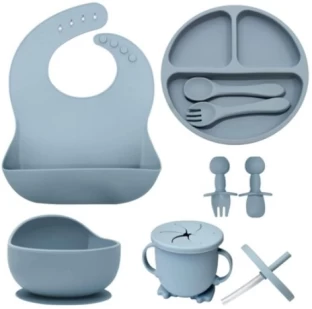 SWEET 10-Piece Silicone Baby Feeding Set - Blue  - Silicone