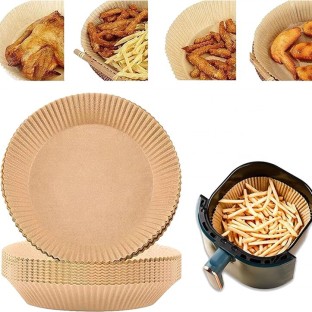 Wobuciko Disposable Air Fryer Sheets Brown Round Liner 160mmx45mm 50 Pieces Parchment Paper