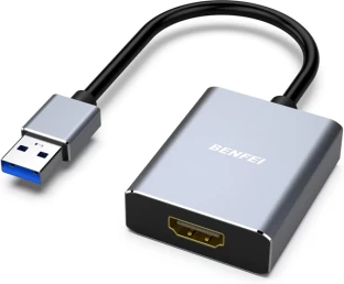 BENFEI 000334grey USB3.0 Male to HDMI Female FHD 1080P@60Hz, Aluminium Alloy Shell and Nickle-Plated connectors Gaming Adapter Compatible with PC