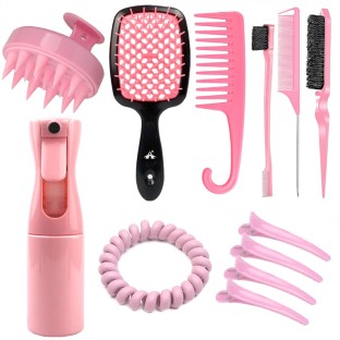 ALANES 12 Pieces Detangler Hair Brush Set for All Hair Types-Pink Hair Brush