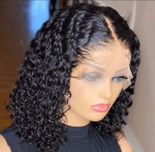 Water Wave Human Hair 10inch Frontal Front Lace Bob Hair Wig