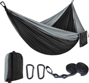Herqona 270x140 cm Portable 210T Nylon Camping Hammock with Buckles and Bag - Black Nylon Hammock