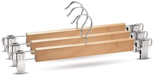 Wobuciko Wooden Trouser Hangers with Metal Clips 33cm 3 Pack Steel Pack of 3 Hangers For  Trousers