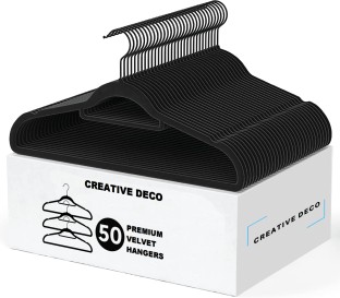 Creative Deco 50 Pack Velvet Hangers - Black with Charcoal Grey Hooks Steel Pack of 50 Hangers For  Shirt
