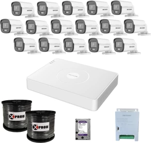 Hikvision 16 Channel 1080p ColorVu Smart Hybrid Complete Kit Digital Video Recorder with Night Vision and Lan Cable Connectivity