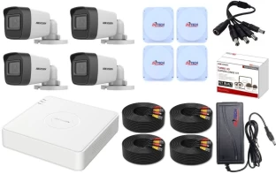 HIKVISION 4 Channel CCTV Kit with 4 Cameras and ZATECH Cable Bundle Outdoor Security Camera with Analog Connectivity
