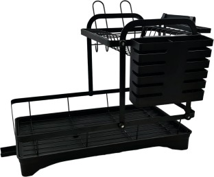 2 Layer Dish Drying Rack with Cutlery Holder & Drain Tray AY389-014 Steel Dish Drying Kitchen Rack