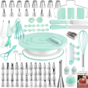 Topika Cake Decorating Supplies Kit 137pcs with Turntable & Nozzles Plastic Baking Tools Kitchen Tool Set