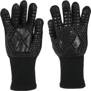 ALANES One Pair 800°C Heat Resistant Oven Gloves for BBQ Cooking-Black Knife & Fork Wet and Dry Glove