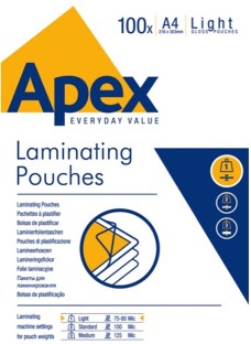 FELLOWES A4 Apex A4 Laminating Pouches 75 Micron 100-Pack A3 Laminating Sheet