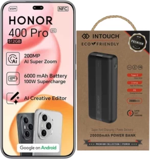 Honor 400 Pro with Intouch 20000 mAh Power Bank Bundle (Black, 512 GB)