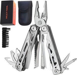 SuaTools 14 in 1 EDC Multi Tool with Pouch for Outdoor & Camping Use - Silver Multi Vise Tool