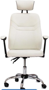 Rex M PU Leather Reclining Office Chair with Head and Arm rests White Office Adjustable Arm Chair