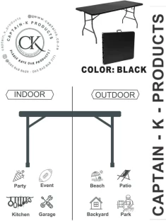 CAPTAIN K PRODUCTS Plastic Folding Table Black , Trestle Table Multipurpose Table