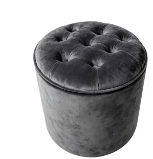 CHERRY HANG Tufted Round Ottoman Footstool, Velvet Upholstered Fabric Standard Ottoman
