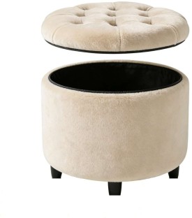 CHERRYHANG Long Lasting Velvet Tufted Round Ottoman with Storage, 45x45x46 CM Fabric Standard Ottoman