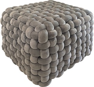 Creative Deco Montague Luxury Modern Cube Knot Ottoman - Charcoal Grey Fabric Cube Ottoman