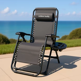 Outdoor Buddy Solara Ultimate Leisure Lounger (Grey) - 150 kg Capacity Synthetic Fiber Folding Chair