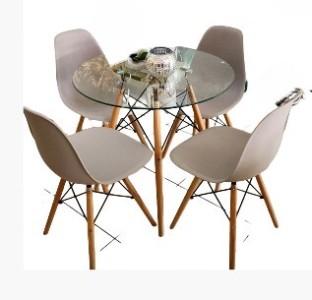 Outsaid Iconic Round Clear Glass Dining Table with Modern Metal Base – Elegant Centerpiece for Home & Office Glass Table & Chair Set