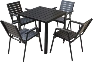 ONLINE OASIS Outdoor Dinning Square Plastic Wood Table with 4 Armchairs XY-C35 Metal Table & Chair Set