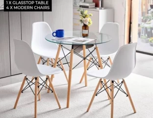 MIMMIE94 DINNING TABLE SET Glass Table & Chair Set
