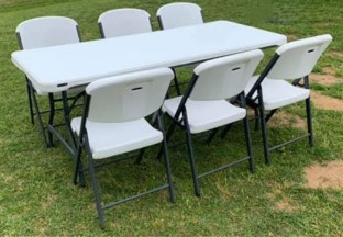 Folding Table Set Heavy Duty Picnic Set (6 Chairs + Table) Table & Chair Set (Finish Color - white, Plastic Table & Chair Set
