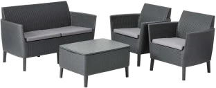 Keter Salemo 4-Piece Patio Lounge Synthetic Fiber Table, Chair & Bench Set
