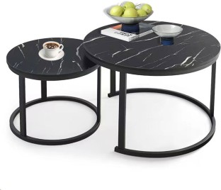 ONLINE OASIS Nesting End Table Round Coffee Table Set of 2 - Black Coffee Table