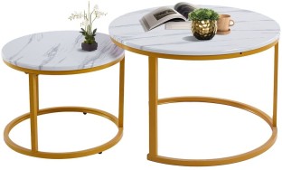 ONLINE OASIS Nesting End Table Round Coffee Table Set of 2 - White, Gold Coffee Table