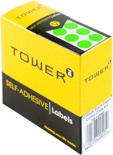TOWER C19 Colour Code Labels Neon Green Dot Self Adhesive Paper Label