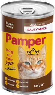 Pamper Saucy Mince Steak Flavour Meat 385 g Wet Adult Cat Food