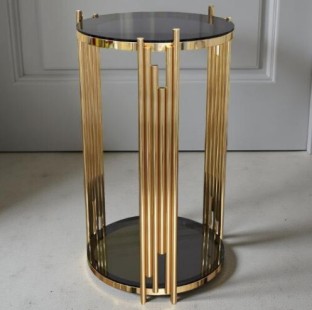 Premium Modern Glass Top Center Table with Gold Stainless Steel Base Metal Side Table