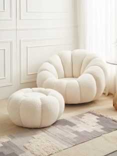nubifurn MKM-CHR-006 Boucle Pumpkin Chair and Ottoman Cotton 1 Seater  Sofa