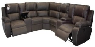 TheLink Modern Furnitures Genuine Full Leather Premier 5 Seater Corner Unit Special (2 Action) Plus 2 Consoles -Brown NA 5 Seater  Sofa