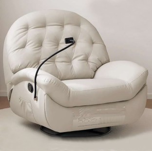WOODLY Cream Luxury Swivel Recliner Chair with Adjustable Reading Light – Faux Leather NA 1 Seater  Sofa