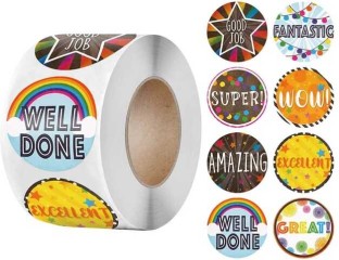 Miss Bliss Imports 2.5 cm School Reward/ Recognition Stickers Teacher Pupil Arts 500 p/roll Rainbow Self Adhesive Sticker