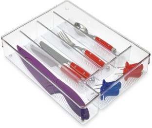 Wobuciko Acrylic 5 Compartment Cutlery Tray Pullout Organizers