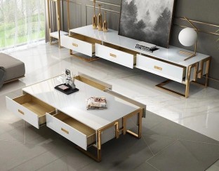 IG Furn Luxurious Glossy Tv stand and Coffee table Engineered Wood TV Entertainment Unit