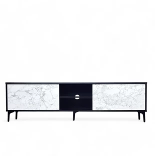 Click Furniture Petra TV Stand Black-Marble 160cm Engineered Wood TV Entertainment Unit