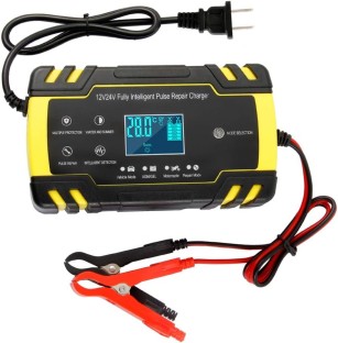 P Concepts 12V/24V Smart Battery Charger | Pulse Repair Charger with LCD Display | Intelligent Mode Overvoltage Protection Temperature Monitoring for Car, Truck, Motorcycle, Boat, SUV, ATV 200 Ah Battery for Car & Bike
