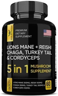 High Nutrition Lions Mane + Reishi, Chaga, Turkey Tail & Cordyceps Mushroom Supplement