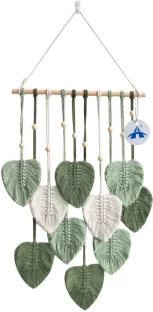 ALANES Macrame Tapestry Wall Hanging Hand Woven Boho Green Leaves