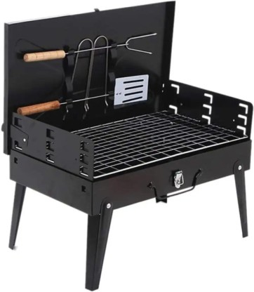generic Portable Charcoal Grill Kit - Folding BBQ Grill with 1 Spatula, 1 Fork Charcoal Braai